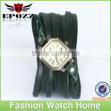 Ladies vintage leather weave band fashon custom watch with diamond dial