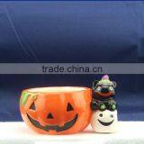 Unique Pumpkin Design Ceramic Candle Holder for Halloween thumbnail-1
