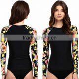 80% Nylon 20% Elastane Woman Lightweight Swimwear Raglan Sleeve Scoop Colorful Floral Print Bjj Long Sleeve Surf Tee Rashguard thumbnail-2