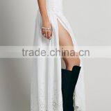 Ladies Crop Top and Long Skirt Sexy Hollow Out off Shoulder Short Sleeve White Beach Dress thumbnail-4