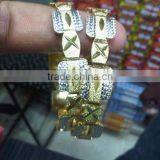 PAIR Two Tone GOLD Plated BRACELET BANGLES KADA #D20 thumbnail-1