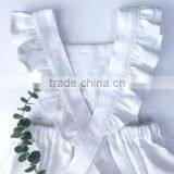 Boutique Summer Clothes Linen Cotton Plain White Baby Romper thumbnail-4