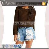 Brown Slouchy Ribbed Knit Sweater Pullover Design With Long Bell Sleeves thumbnail-3