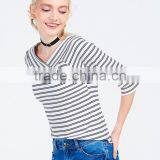 Lady Tight V Neck Pullovers Stripe Latest Sweater Designs for Girls With High Quality thumbnail-3