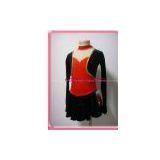 New attractive Ice figure skating dress 014-21A -inexpensive black and red beaded long sleeves ice skating dress