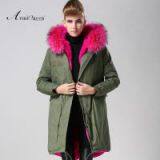 New Fashion Women Rose Red Faux Fur Coats for Winter
