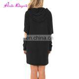 Hot Selling Black Green Sweatshirt Plain Dress Big Size Woman With Kangaroo Pocket thumbnail-4