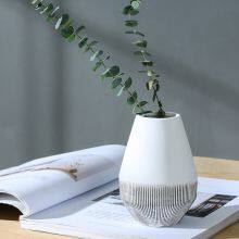 Tall High Quality White Simple Stripe Artificial Flowers Ceramic Vase Artware For Wedding Decoration thumbnail-2