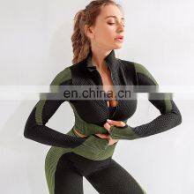 Wholesale Zippered Blazer Tight-fitting Quick-drying Running Belly Button Long Sleeve Hot Sexy Fitness and Yoga Clothing