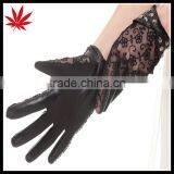 Black Lace and Leather Gloves With Rivet thumbnail-1