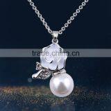 Rose Pearl Jewelry Sets Silver Plated Pendant Neckalce & Earrings Set For Women thumbnail-3
