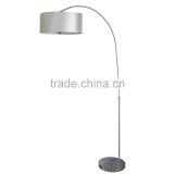 Floor lamp(Lampadaire/Una lampara) in satin steel finish with 16" pristine white fabric lamp shade