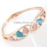 Fancy Pink Blue Water Drop Shape Opal Amber Stone Jeweled Bangle Bracelet thumbnail-1