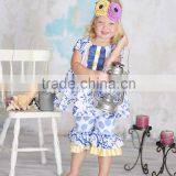 China Cheap Wholesale Toddler Girl Summer Short Sleeve Chevron Ruffle Pant Boutique Outfit Set thumbnail-5