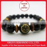 Tokugawa Ieyasu, Samurai Bracelet, Black Onyx 10 mm With Citrine (yellow Quarts) and Tiger-eye, Japanese Accessory, Japan thumbnail-1