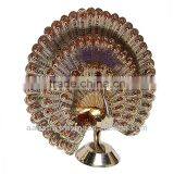 Dancing peacock brass decorative Indian handicraft art piece embossed brass bird figurine