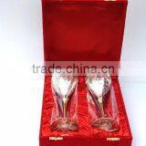 Silver Plated Brass Goblets With Golden Base and Emboss in Blue Velvet Box thumbnail-1