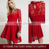 2015 New Fashion Wedding Dress Long Sleeve Red Lace Dress Lace Crochet Evening Dress thumbnail-1