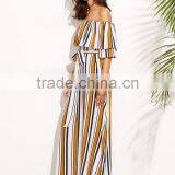 Woman Fashion Striped Off The Shoulder Tie Waist Chiffon Maxi Dress thumbnail-4