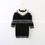 High Quality Child Elegant White Black Patchwork Long Sweater With Lace thumbnail-1