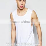 Wholesale sleeveless scoop neck dropped armhole plain t-shirt, men summer white tank top custom