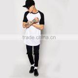 2015 Mens Longline t Shirt 100% Cotton Contrast Raglan Short Sleeve Super Longline t Shirt Men thumbnail-3