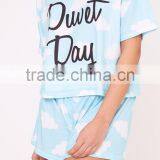 Custom Design Digital Print Women Funny PJ Set Logo Print Short Pyjama Set 100% Polyester Pajama Set thumbnail-6