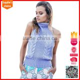 New design sleeveless turtleneck cable pattern pullover sweater hollow out vest