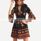 Zm50372b New Style Long Sleeve Women Dress Printed Lady Clothes thumbnail-1