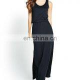 CHEFON Lace back milky jersey material navy blue maxi dress