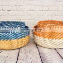 Rattan Storage Basket Tray in Blue & Orange Boho Home Decor thumbnail-5