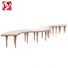 Dubai Luxury Wedding Rental Serpentine Table Gold Stainless Steel Glass Banquet Table thumbnail-2