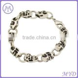 stainless steel men skull bracelet with silver plating