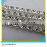 2 Rows Clear Rhinestone Silver Plated Close Roll Cup Chain Trims In Bulk thumbnail-2