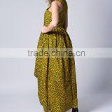 Front Short Long Back Yellow Batik African Dashiki Designs Cotton Long Umbrella Dress thumbnail-2