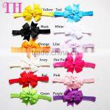 Factory Baby Pink Yellow Blue Elastic Satin Grosgrain Ribbon Hair Band With Bow thumbnail-2