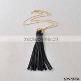 2016 New desgin Classic gold round black long leather tassel cord Necklace