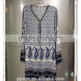 Plus Size Long Style Tops OEM Women Wear Blouses 2015 New Printed Long Sleeve Ladies Shirts