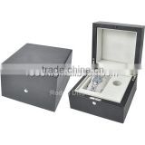 Custom Wooden One Winder Packaging Watch Box with black pu leather wrapping