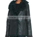 Sheep Leather/Shearling Fur Duffle Jacket, Hunter