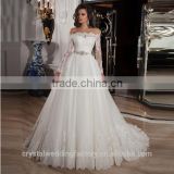Luxury Elegant Appliques Beading Off Shoulder Bridal Gowns Vestido De Noiva Long Sleeve White Tulle Wedding Dresses CWFw2297