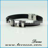 Silver Plated Stainless Steel Charms With Black Leather for Men Magnetic Bracelet thumbnail-2