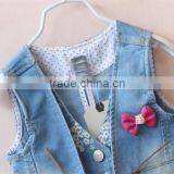 New Arrival 2016 Super and Lovely Pink Bowknot Printing Denim Vest thumbnail-4