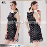 Black Square Pattern Jagged Edges Cut-out Crochet Dress for Ladies SR-D9786 thumbnail-1
