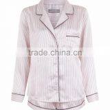 Pink Stripe Satin Shorts Pyjama Set With Pocket Front Design Women Pajama Adults Nightwear Made In China thumbnail-3