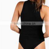 Modal Rayon Spandex Black Pattern Print Round NeckSlogan Print Racer Front Bodysuit thumbnail-2