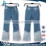 Garment Dyed Color Change Three-quarter Bellbottom Wide Leg Jeans for Girls thumbnail-1