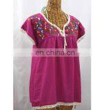Pink Fabric Maxican Tunic Tops Multi Colored Embroidery Women's Party Wear Fashion Dress thumbnail-1
