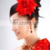 Handmade Red Feather Bridal Headpiece Flower Wedding Head Decoration Elastic Head Band Fashion Flower Brooch Hand band