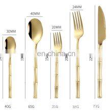 Kitchen Spoon Fork Wedding Bamboo Handle Stainless Steel Silverware Cutlery Set Gold Flatware thumbnail-3